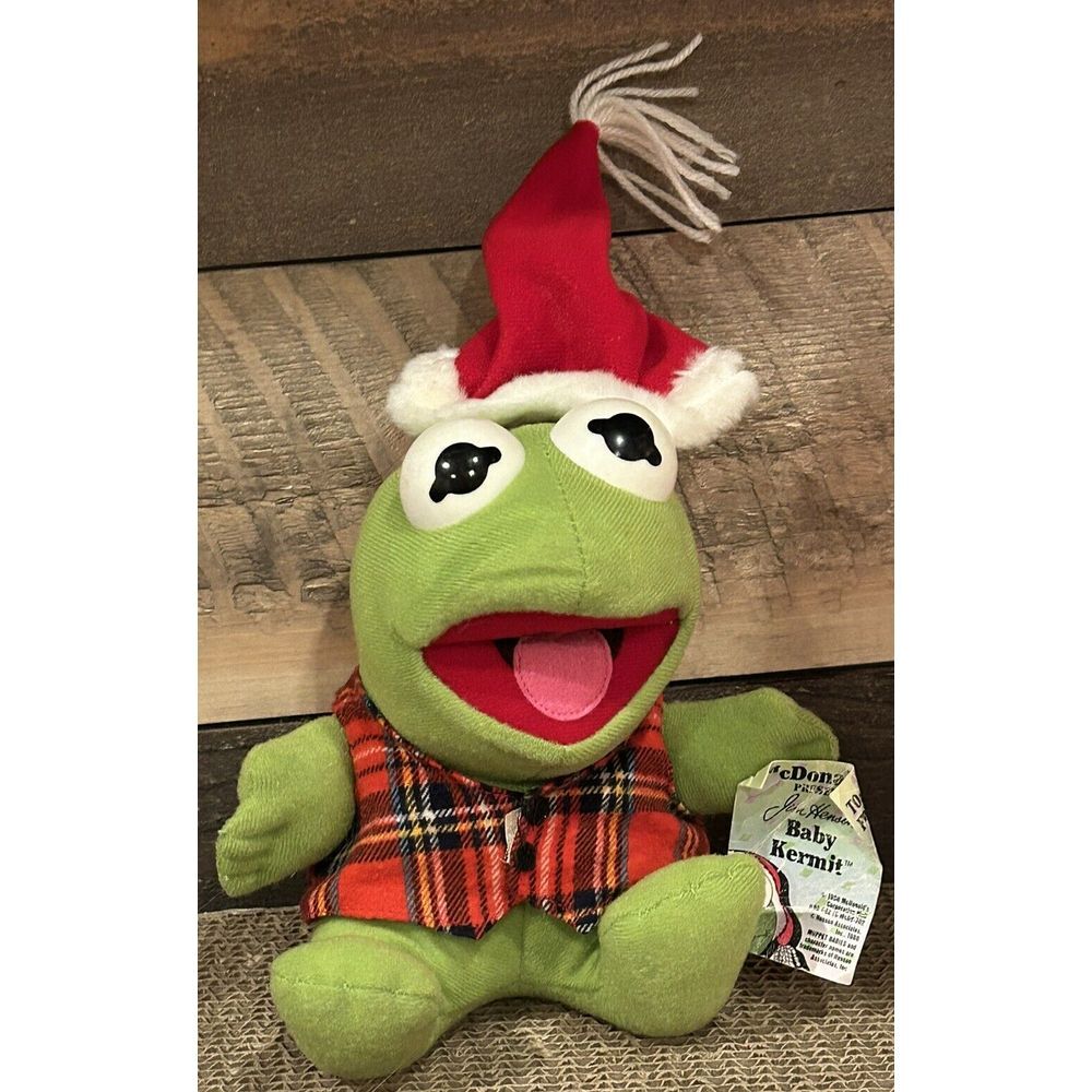 VINTAGE Baby Kermit Frog Santa‎ Hat Jim Henson's Muppets McDonalds Plush 1987
